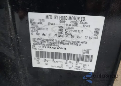 2011 Ford F-150 Lariat from USA, damaged, VIN 1FTFX1EFXBFA36416